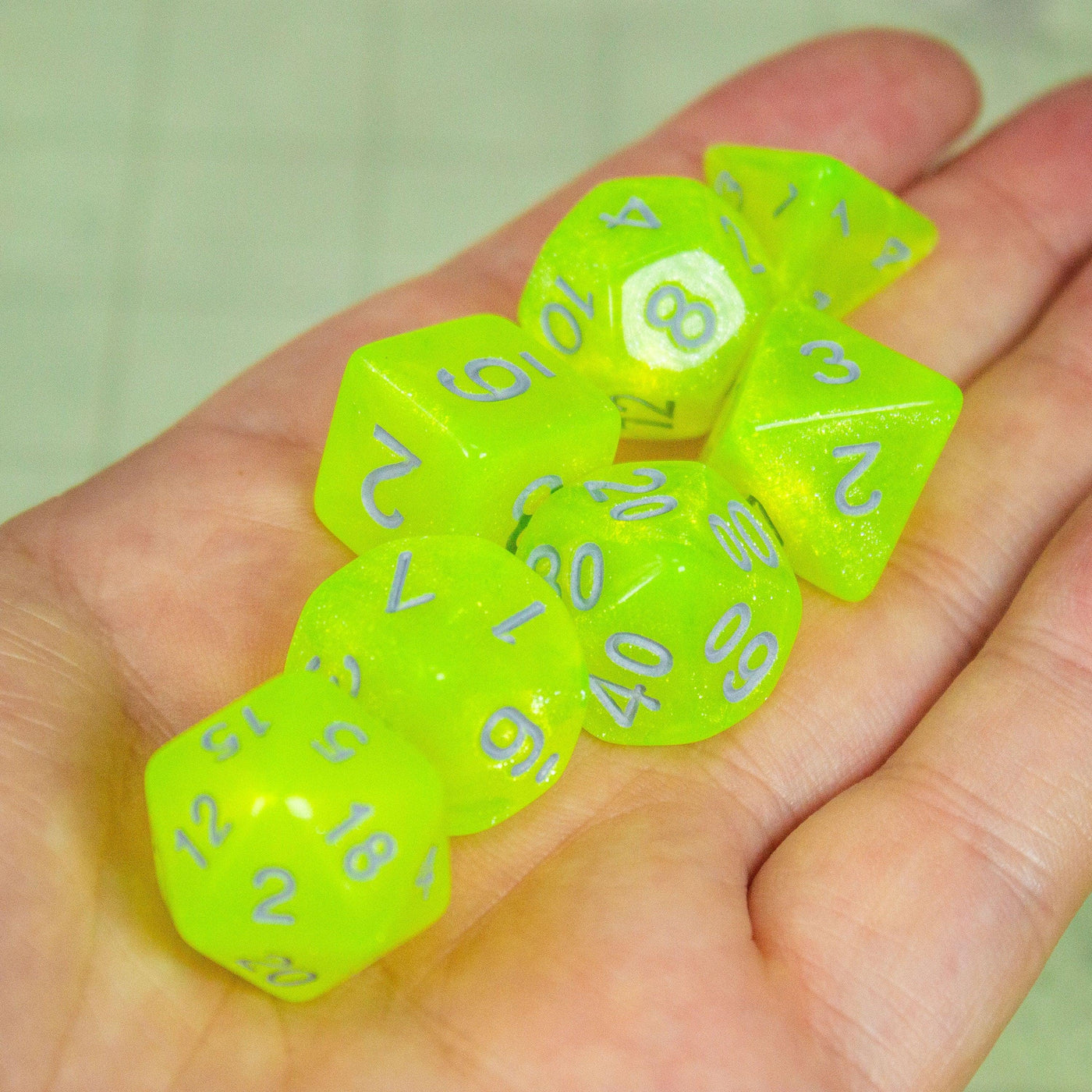 Neon Yellow Shimmer Dice Set