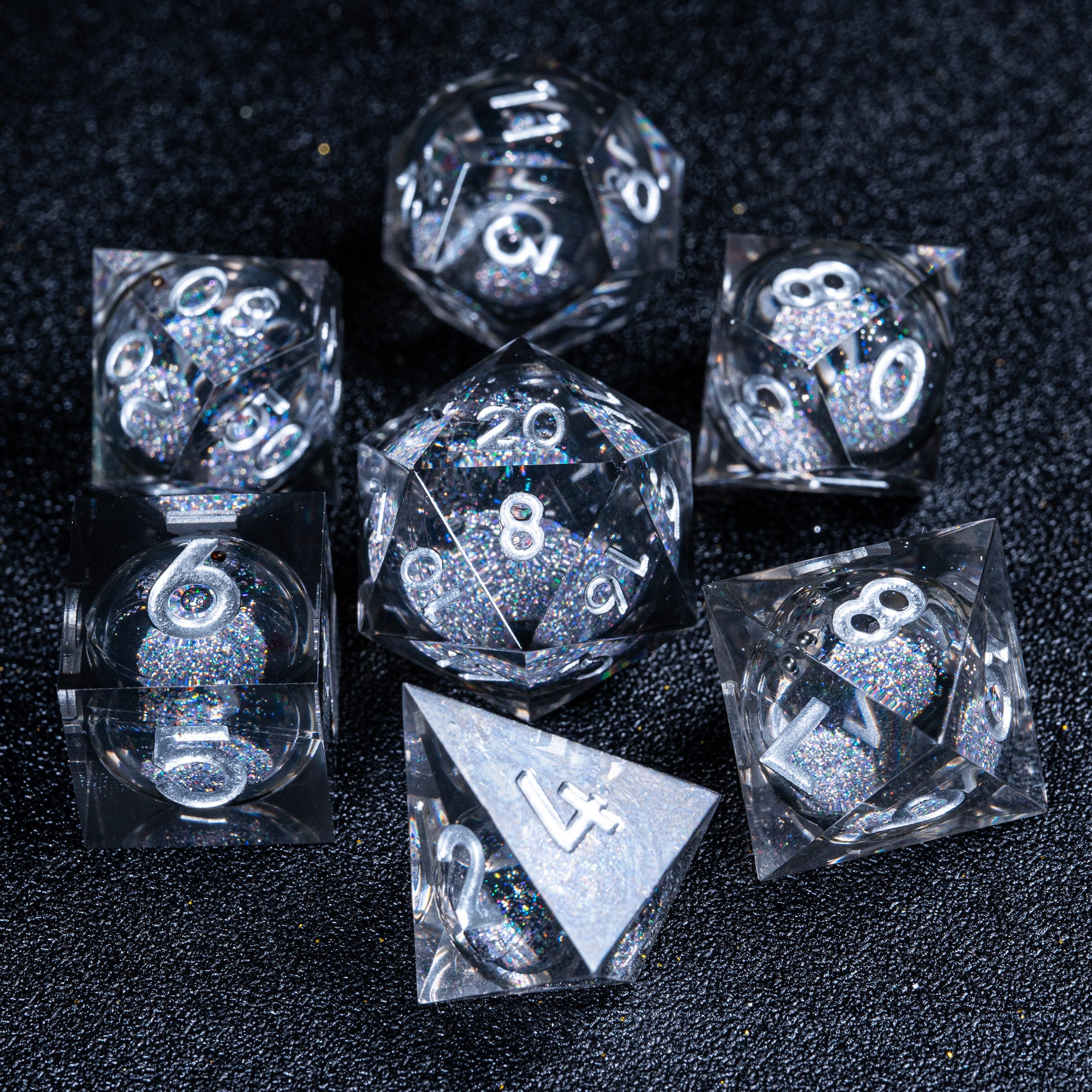 Liquid Heart Resin Engraved Dice Set