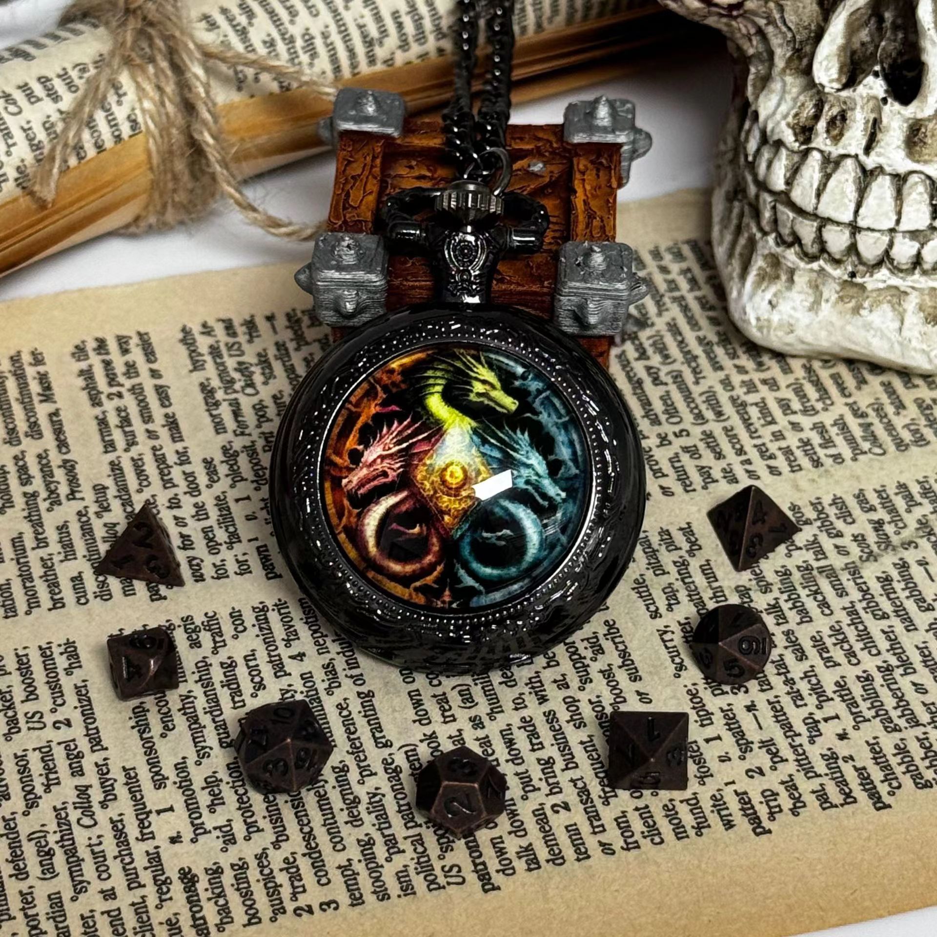 Mini D&D Dice Set DND Pocket Watch Shell 7PCS Micro Polyhedral Dice Set Metal Dice Dungeons and Dragons Gifts