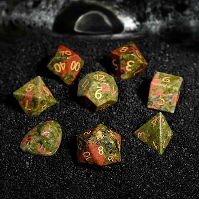 Unakite Gemstone Dice Set Dungeons and Dragons Gemstone Dice Set Dice-Polyhedral Gemstone D20 Dice Set Polyhedral Gaming Dice Set