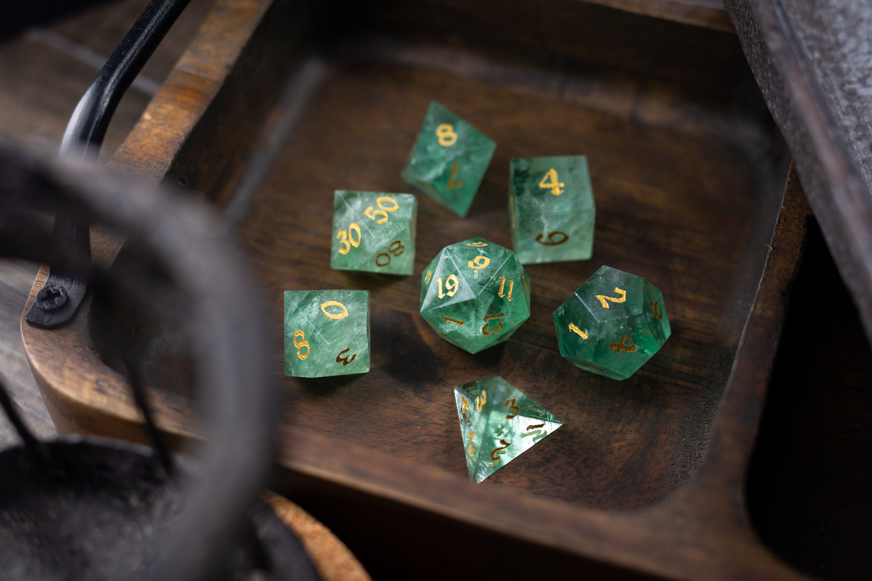 Green Fluorite Gemstone Dice (Chlorophane) Hand Carved Polyhedral Dice
