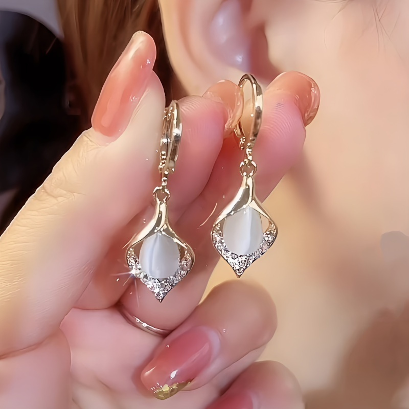 1 Pair Dangle Earrings, Green/White Opal Drop Style, Women's Jewelry