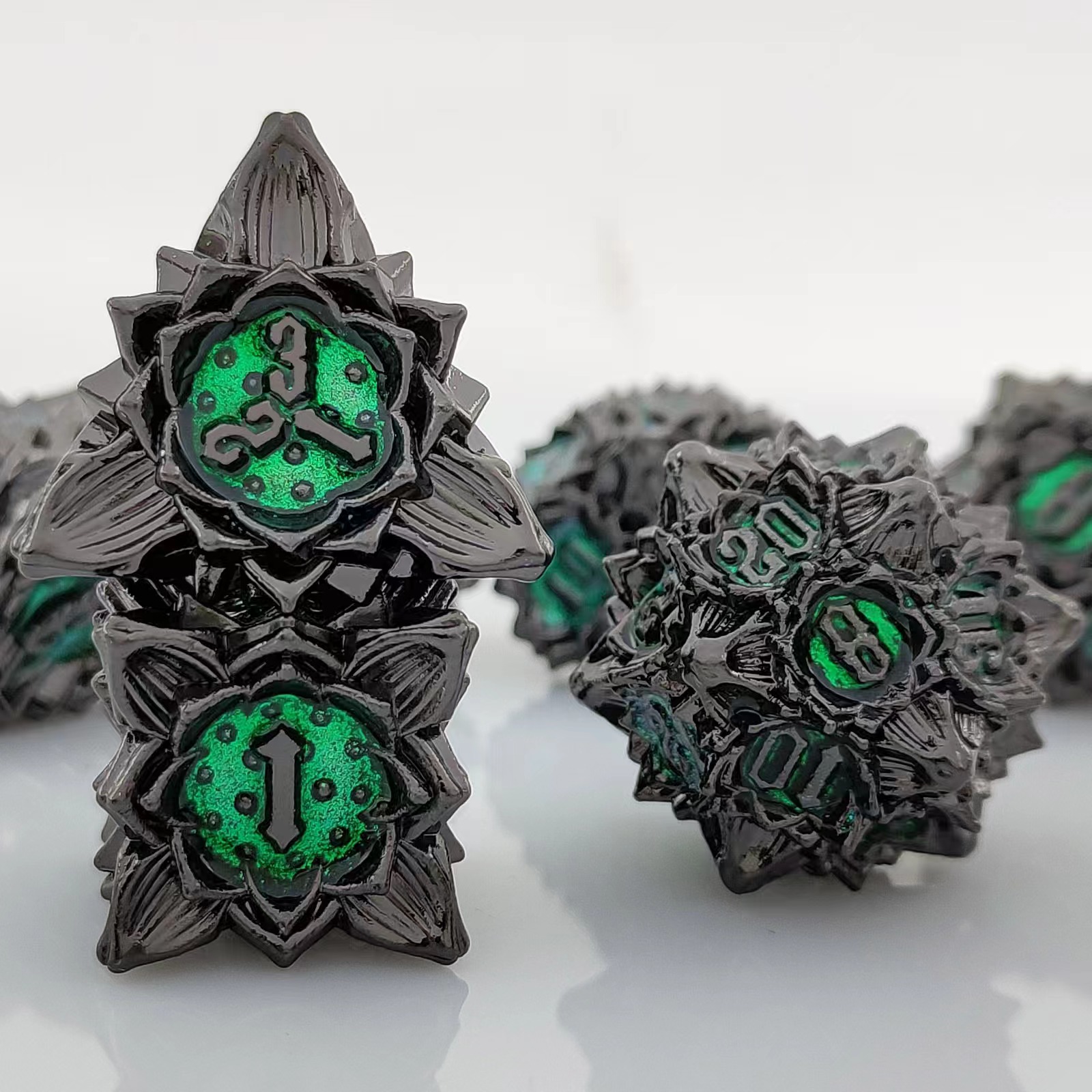 Metal Dice with Lotus Flower D&D Dice Set