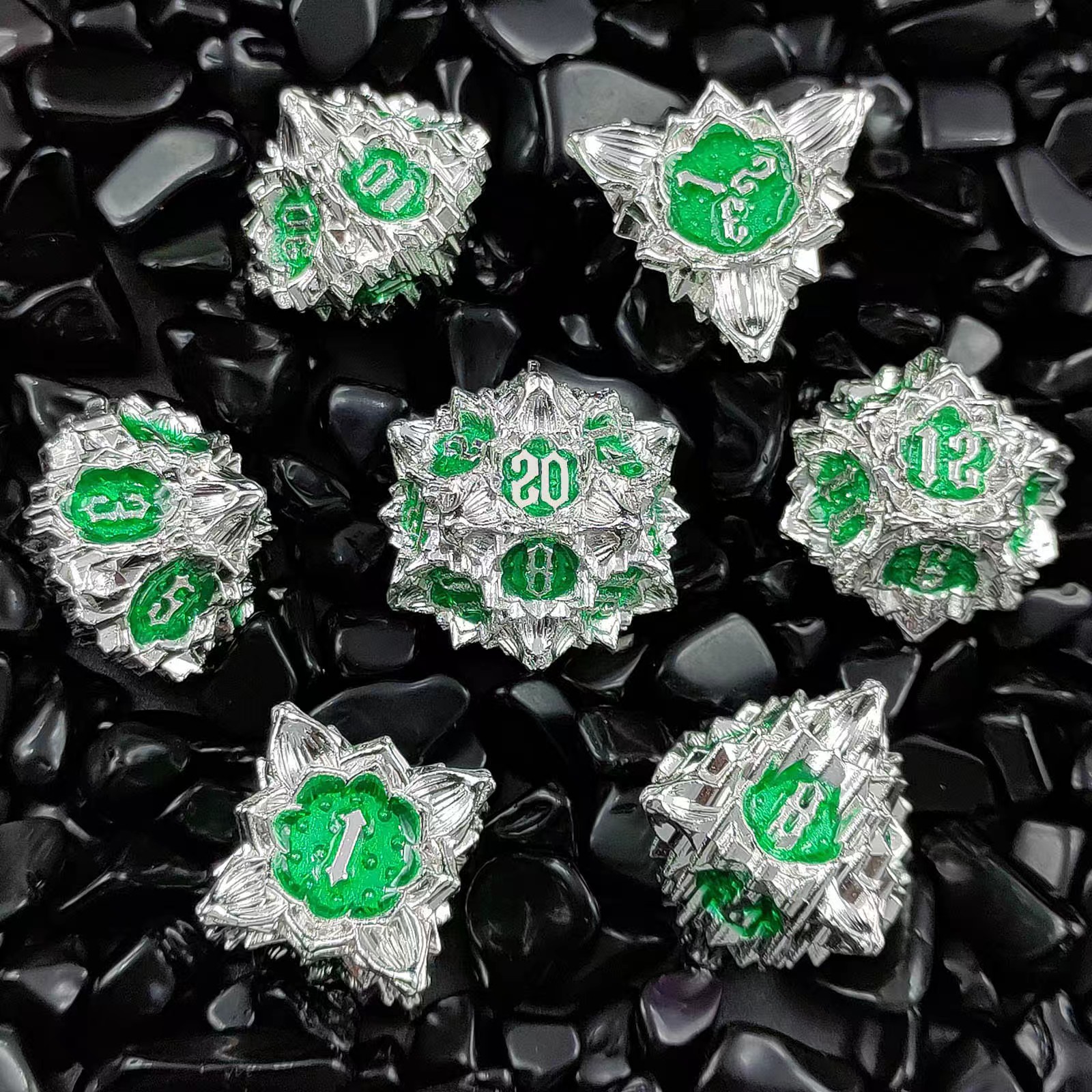 Metal Dice with Lotus Flower D&D Dice Set
