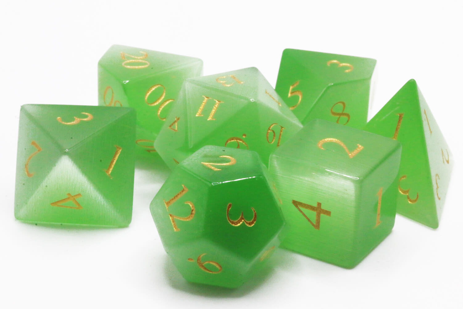 Gemstone Dice (Green Cat's Eye) | 7pc RPG Role Playing Game Dice Set