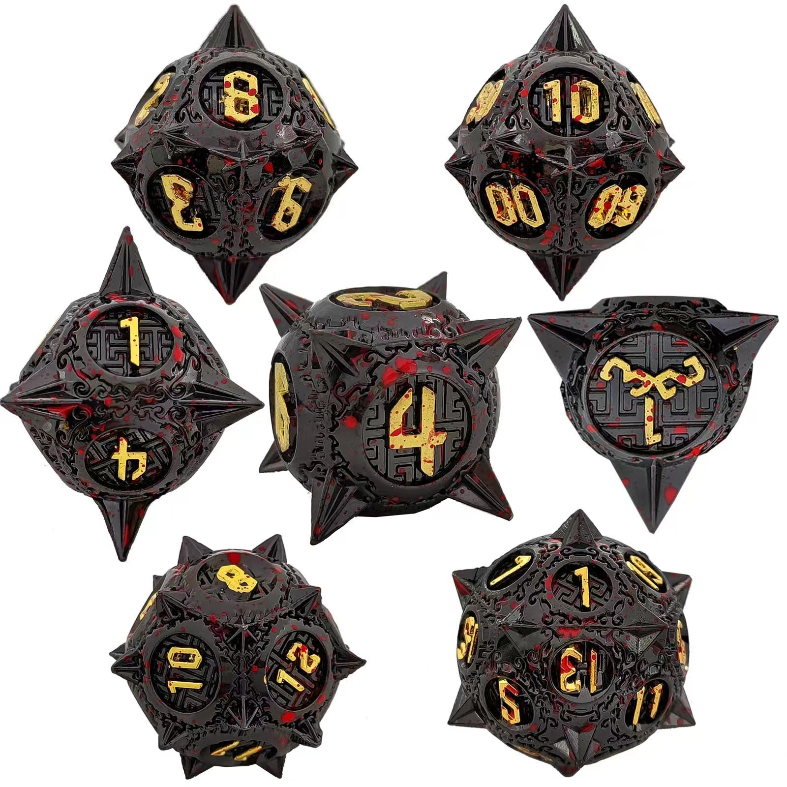 Metal Dice (7)Set For-Dungeons & Dragons (DND) RPG Cthulhu Polyhedra Spiked Dice