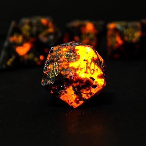 Natural Flame Yooperlite Gemstone DND Dice Set
