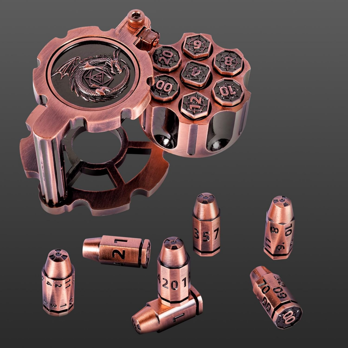Cyberpunk rotating revolver cylinder container metal bullet dice tabletop game