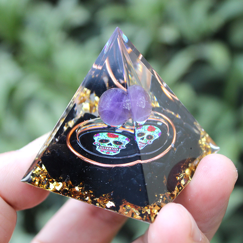 Skull Pyramid Natural Crystal and Healing Stone Orgone Energy Generator Balance Chakra Reiki Attract Wealth Lucky Success Decoration Office Work Natural Gemstones