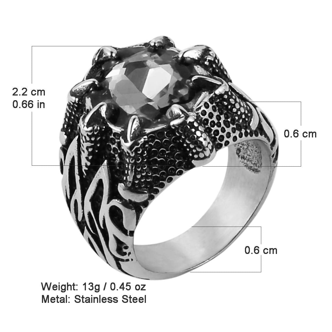 Men's Vintage Gothic Biker Dragon Claw Skull Stainless Steel Ring