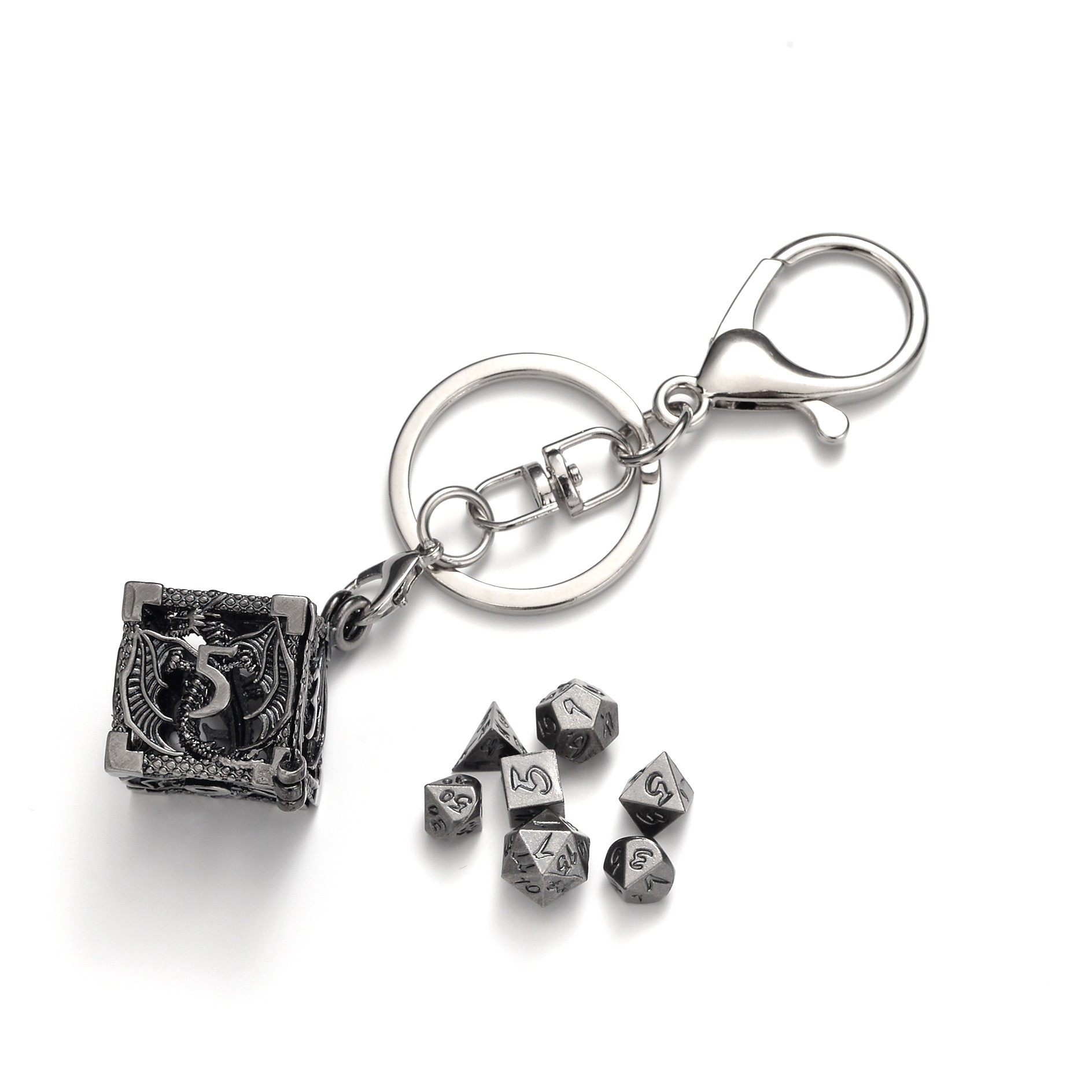 Metal Hollow Dice Keychain Set