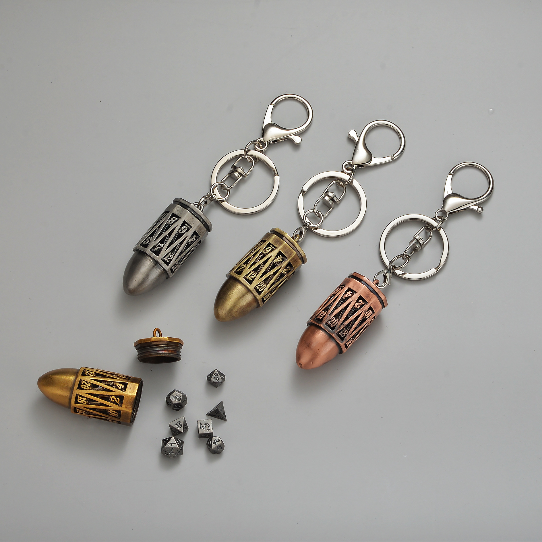 Metal Bullet Hollow Dice Keychain Set