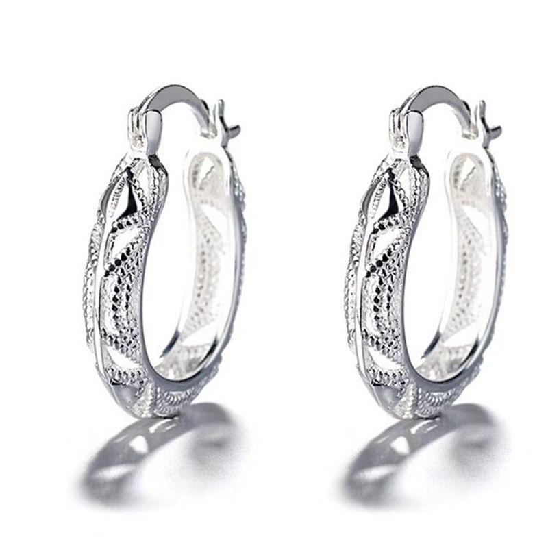 Simple Silver Textured Hoop Earrings