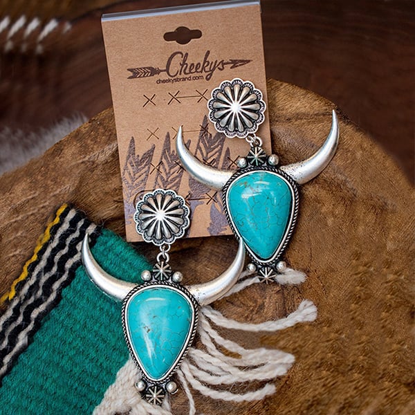 Turquoise bull head earrings