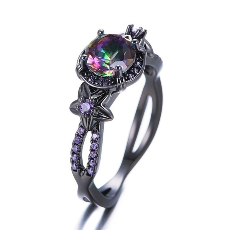 Fashionable Black Zirconium Ring, Fashion Black Ring With Purple Rhinestone