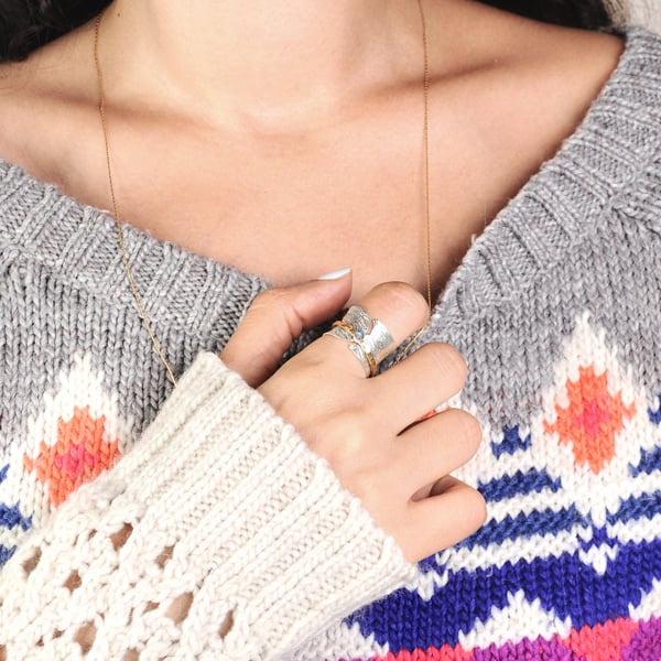 Sterling Silver Moonstone Meditation Wide band Spinner Ring