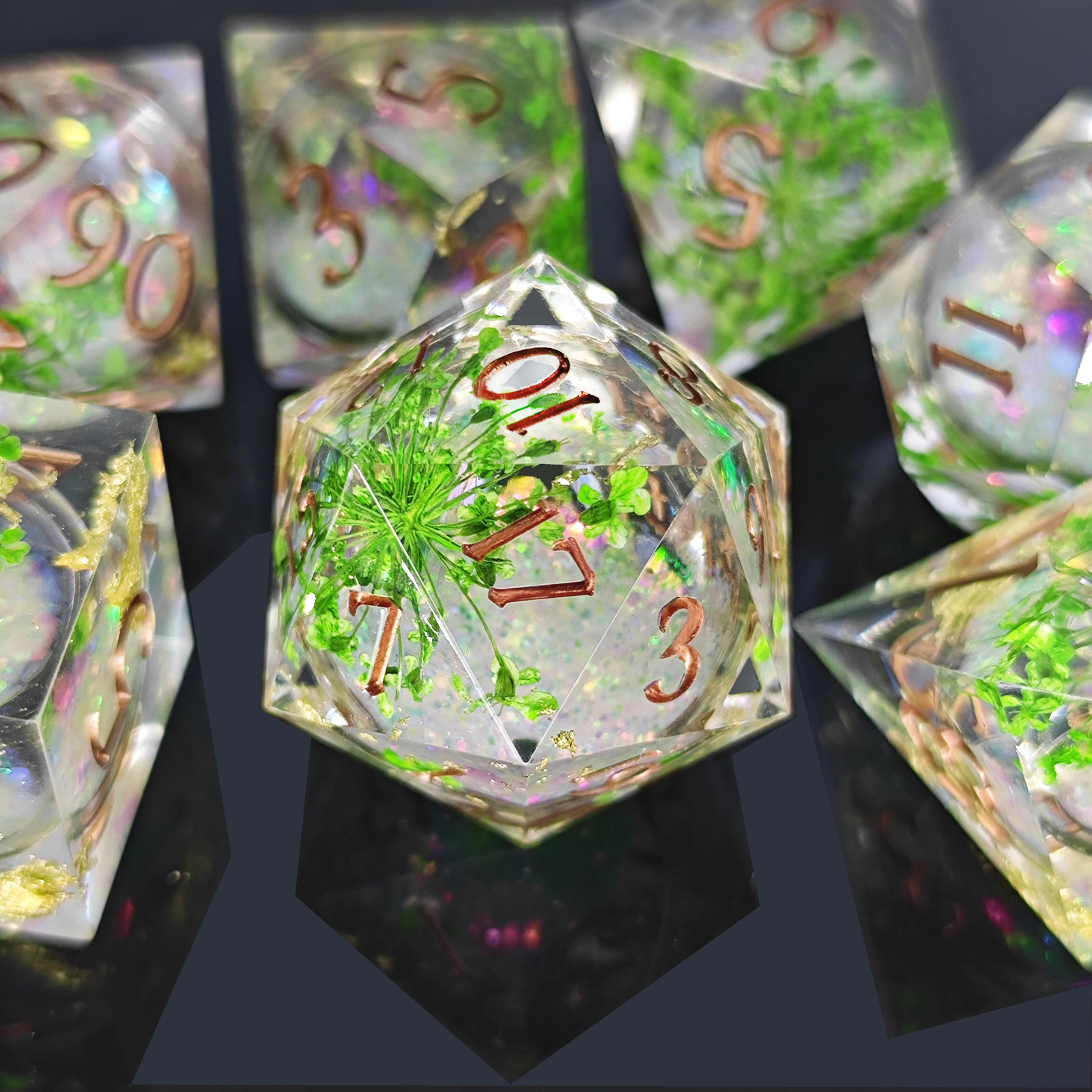 Lucky Charm Four Leaf Clover Liquid Core Resin DND Dice
