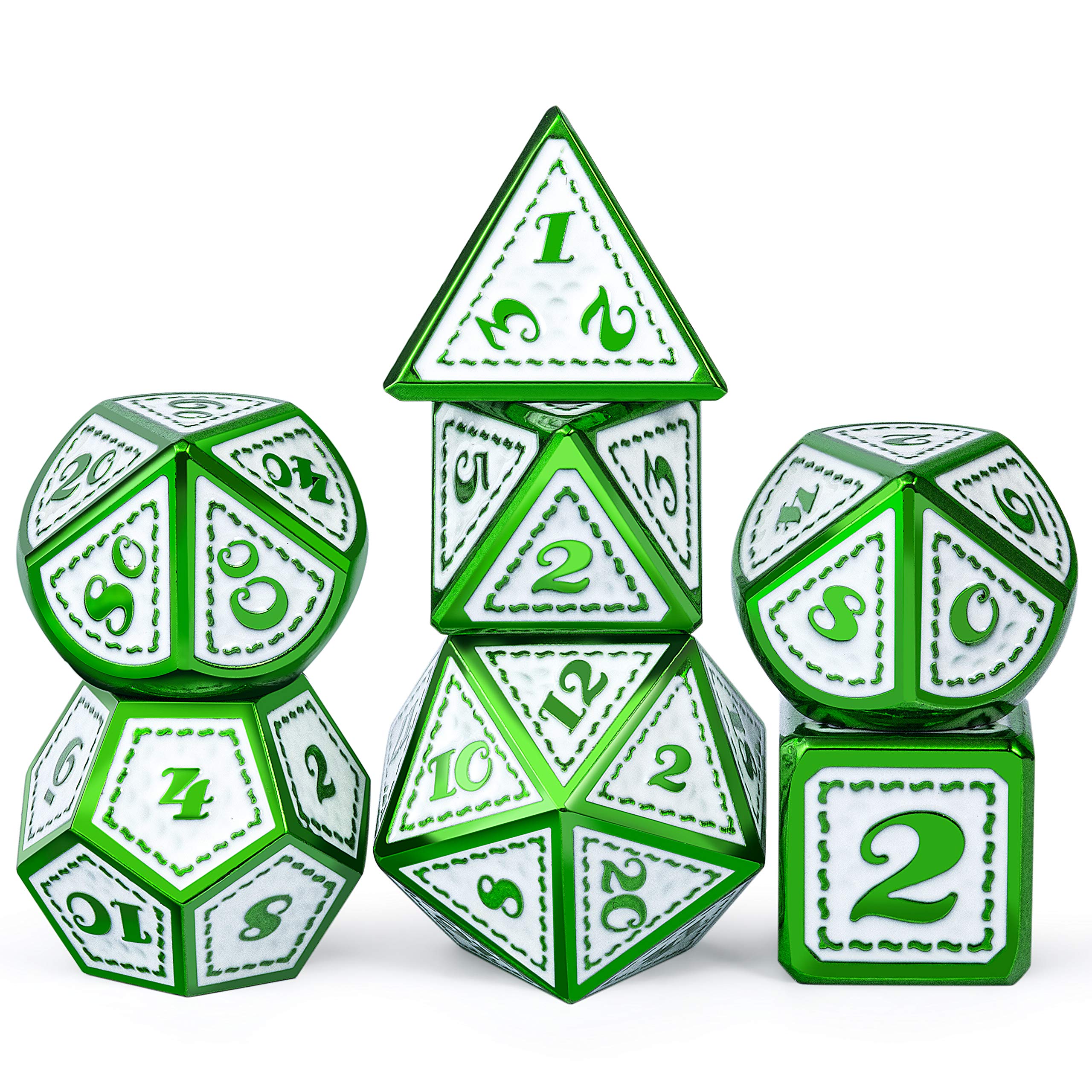 Dragon Scale 7 PCS Polyhedral Metal Dice Set(White with Green Edge)