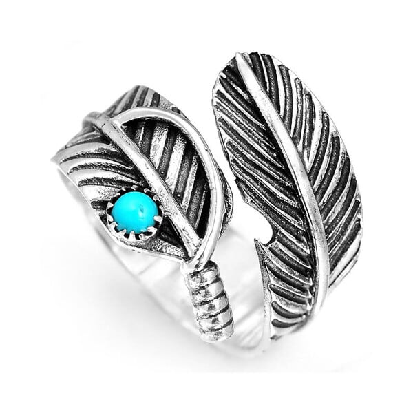 Boho Feather Turquoise Adjustable Ring