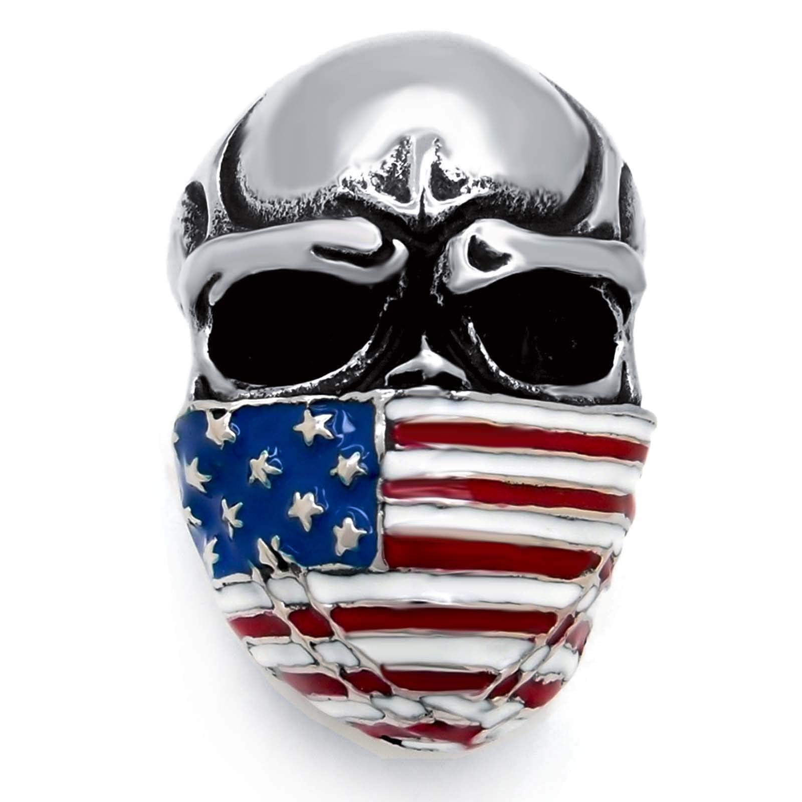 American Flag Mask Skull Biker Ring