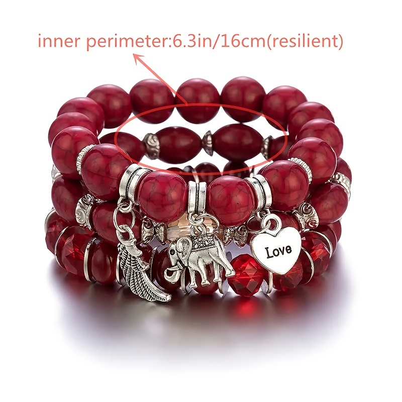 3 Pcs Elephant Charm Beaded Bracelet
