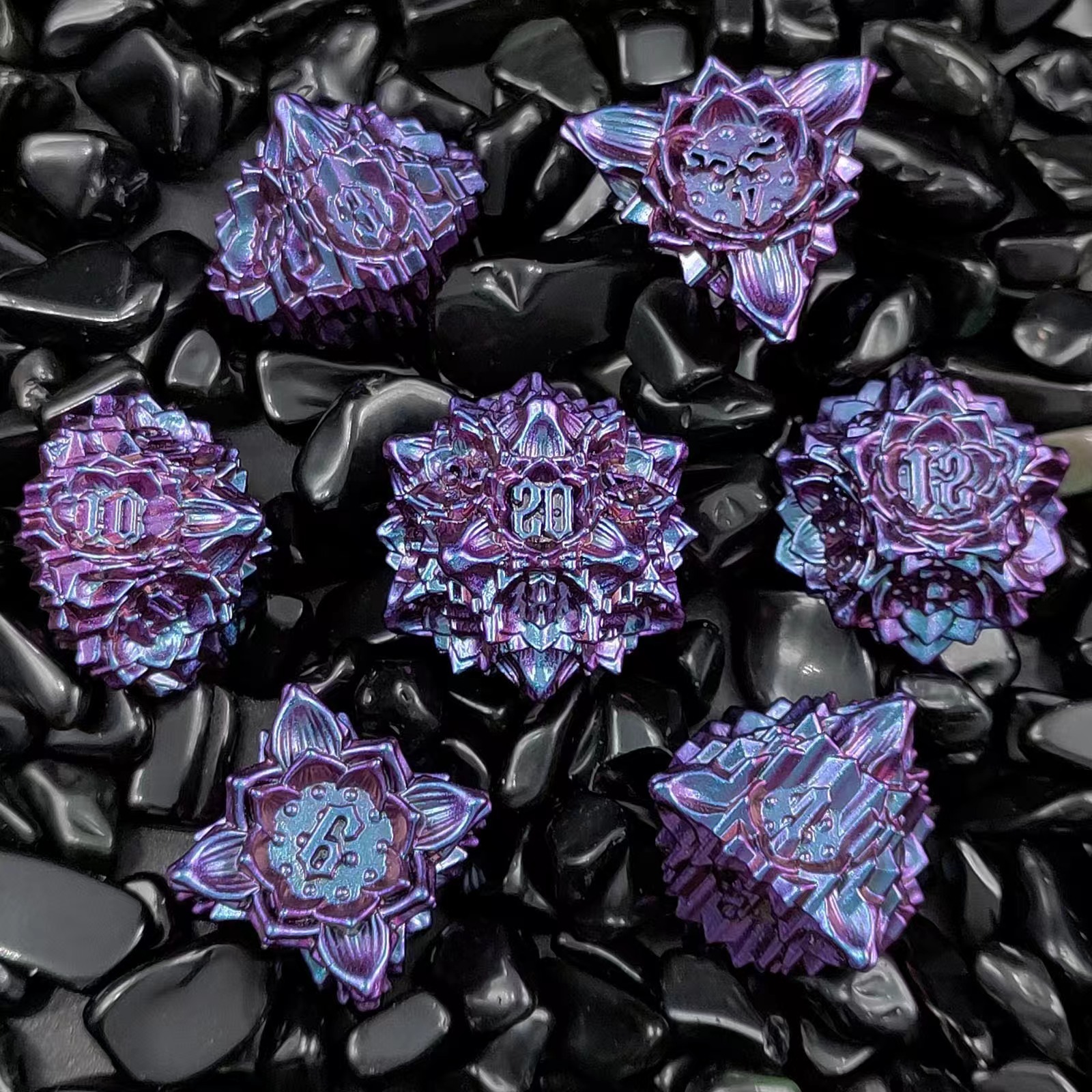Metal Dice with Lotus Flower D&D Dice Set