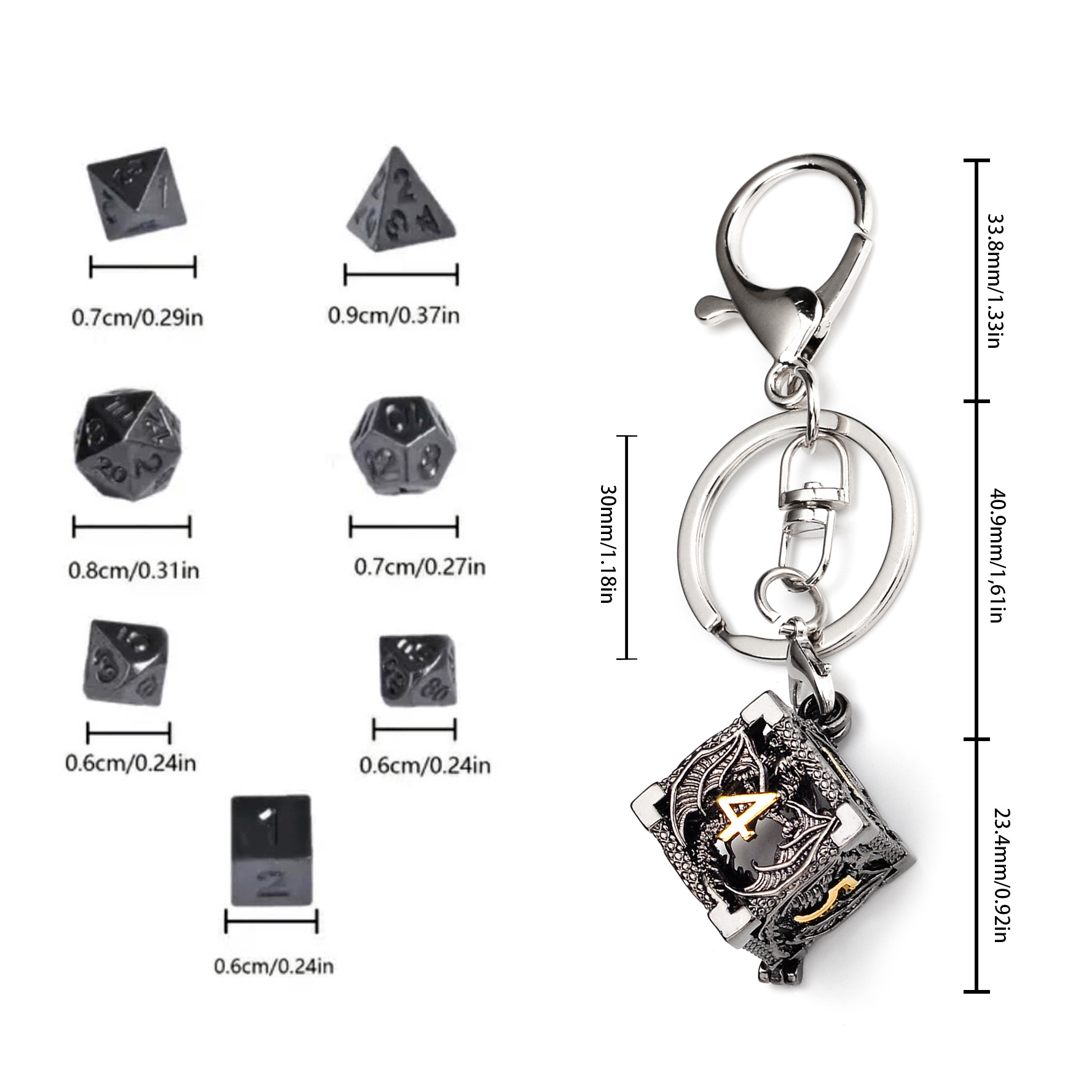 Metal Hollow Dice Keychain Set