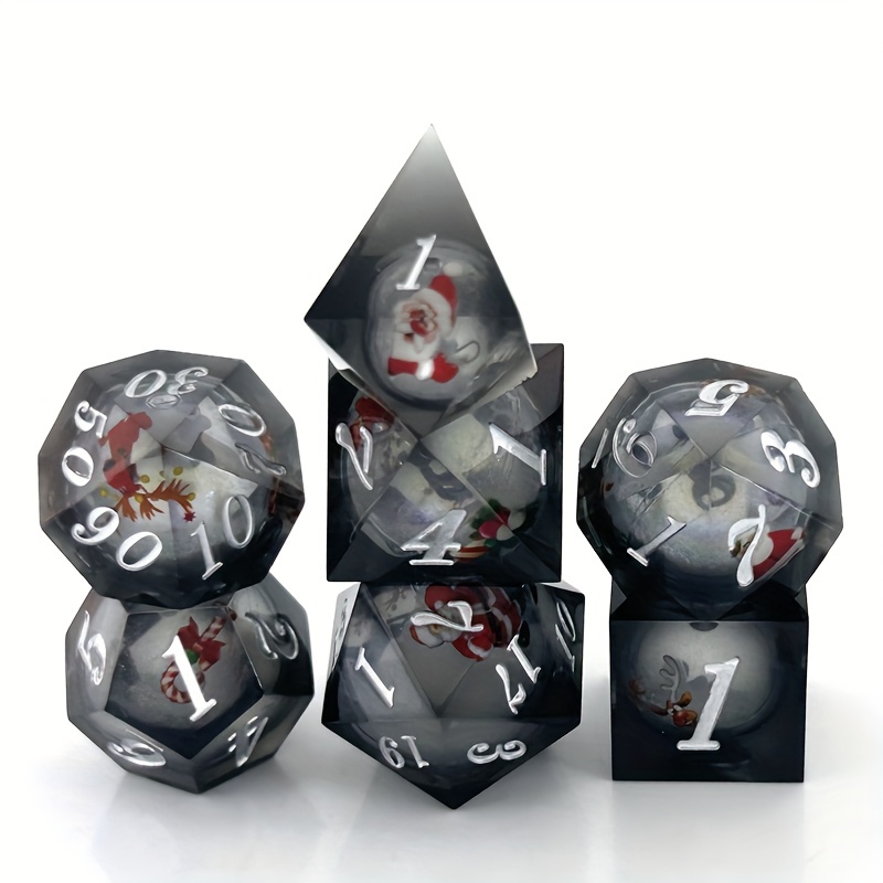 7pcs Christmas Liquid Core Dice, Multi-sided Dice For Board Game, Christmas Pattern Design Festival Holiday Entertainment Dice