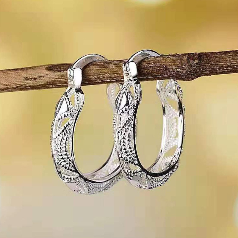 Simple Silver Textured Hoop Earrings