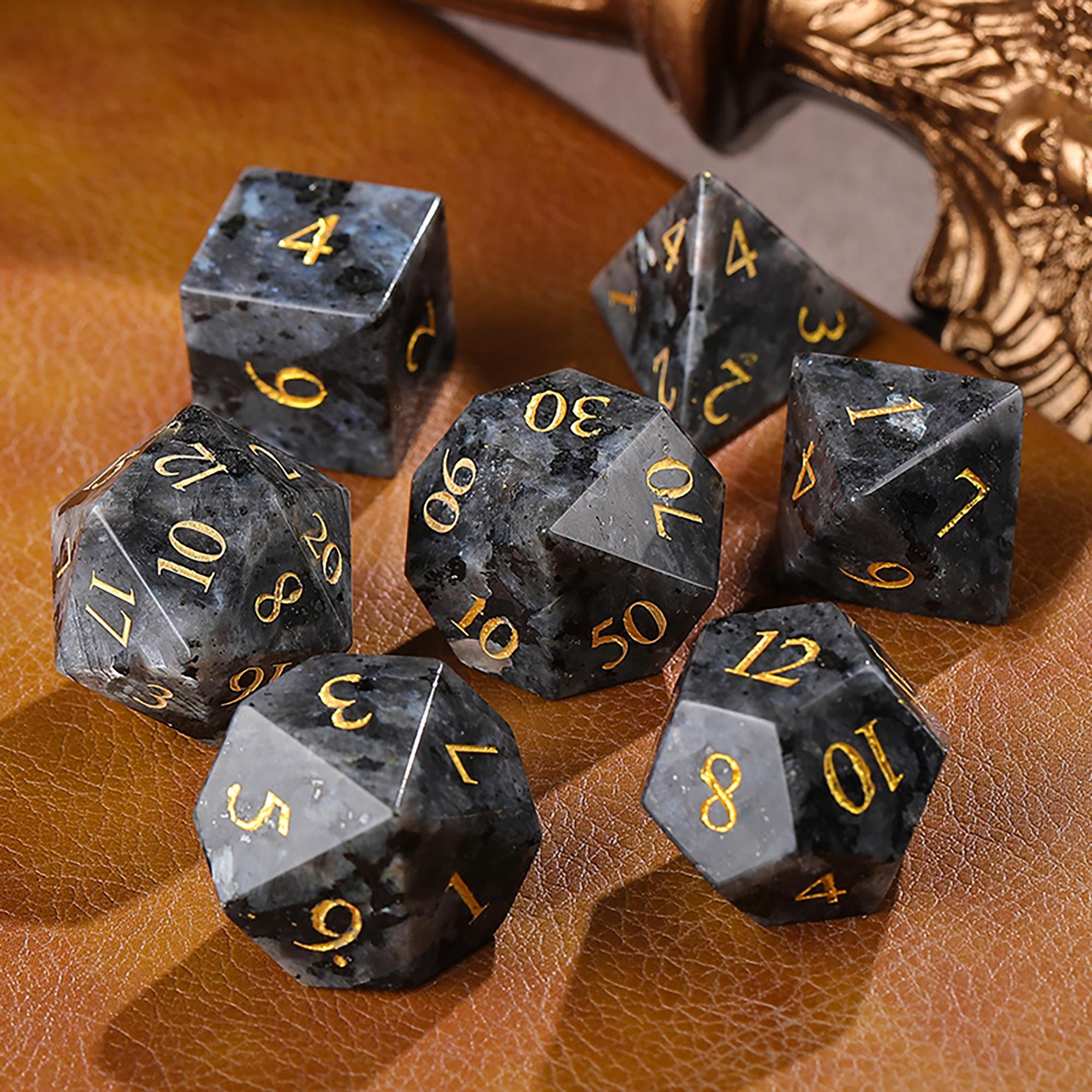 Blue Flashy Larvikite Gemstone Dice Set | Blue Norwegian Moonstone Dice