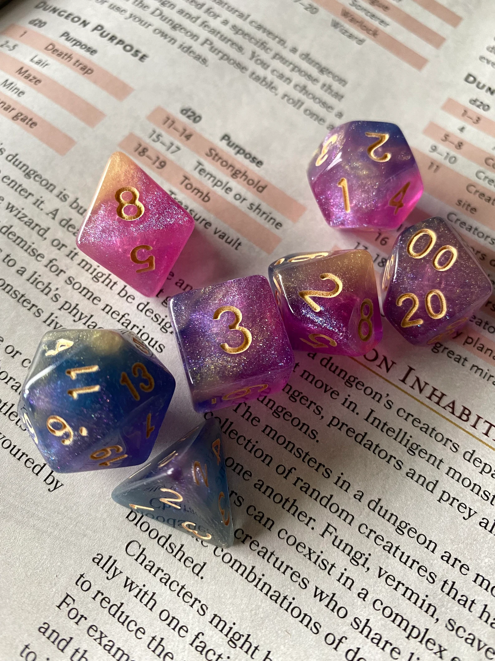 Pink Purple Shimmers Dnd Dice Set