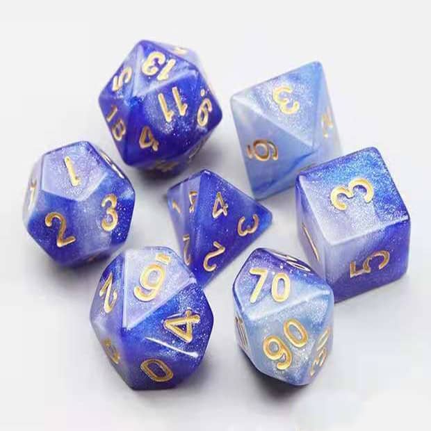 Starry sky blue and white DnD dice set