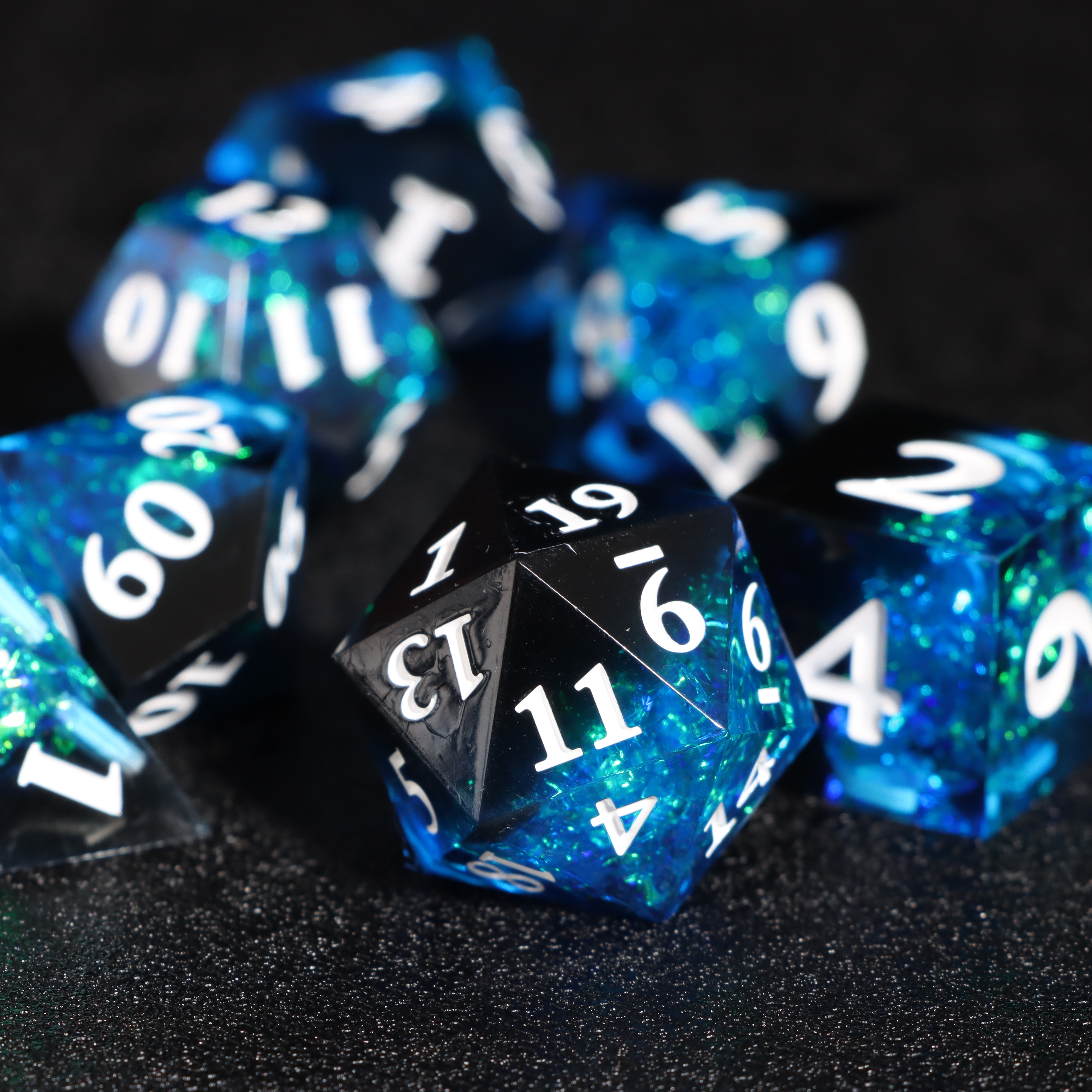 Transparent Black Blue Resin Dnd Dice Set