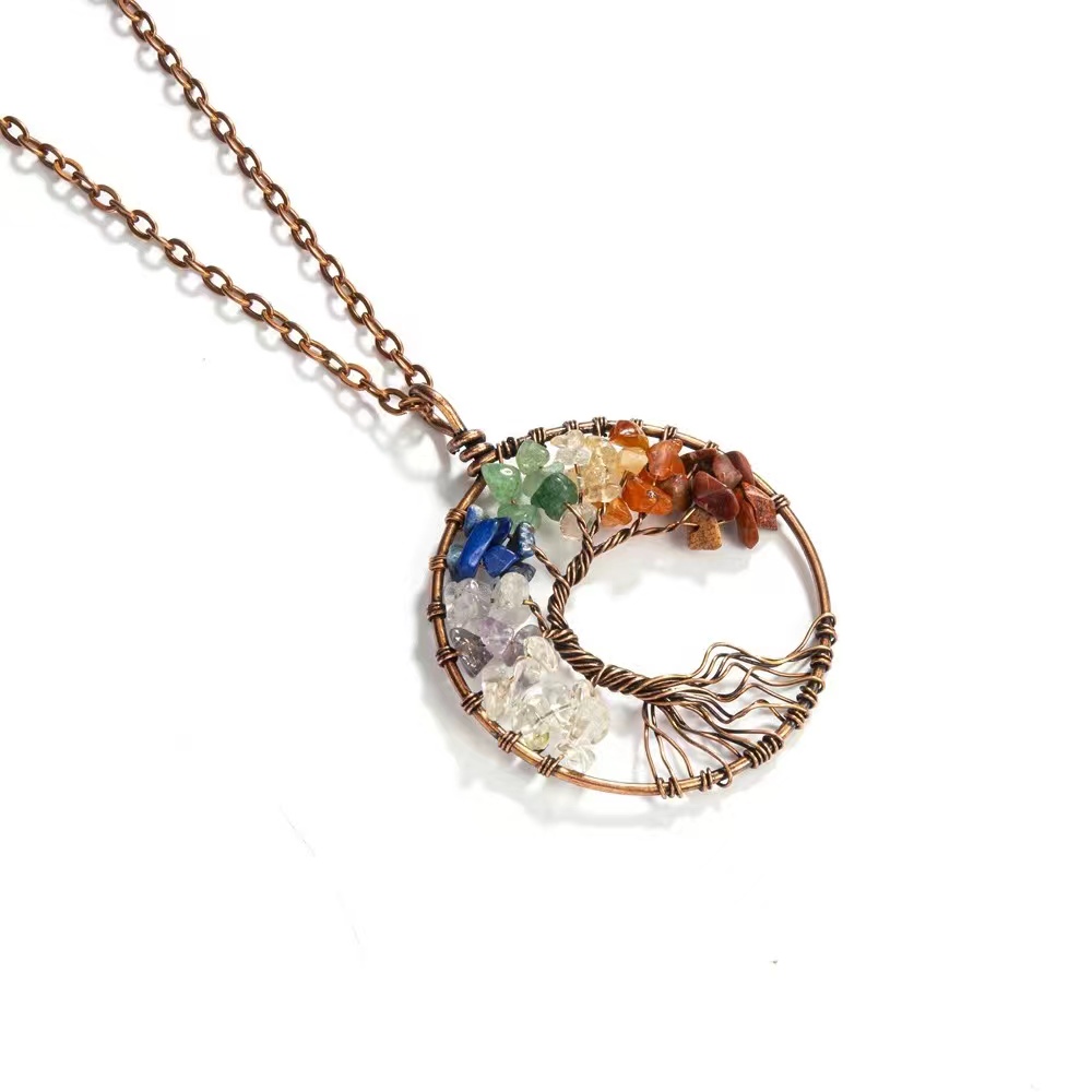 7 Chakra Stone Tree of Life Pendant with Antique Copper Wire, Healing Energy, Spiritual Gift, Gift for Yoga Lover, Gift for Friend