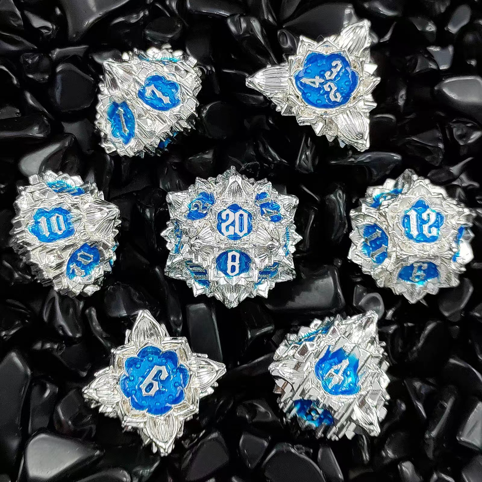 Metal Dice with Lotus Flower D&D Dice Set