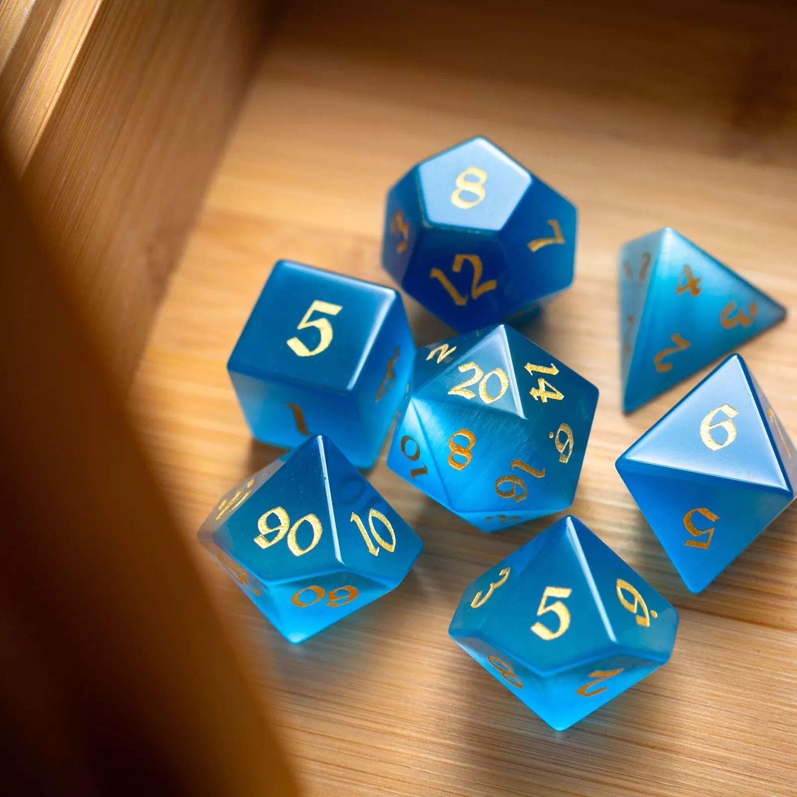 Full Set Aquamarine D&D Dice Set| Cat's Eye Dice Set