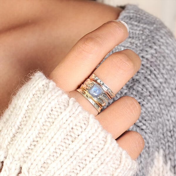 Chunky Moonstone Meditation Silver Ring