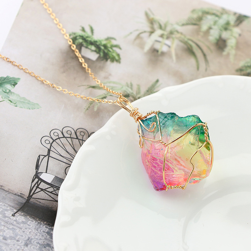 Rainbow Stone Natural Crystal Chakra Rock Necklace