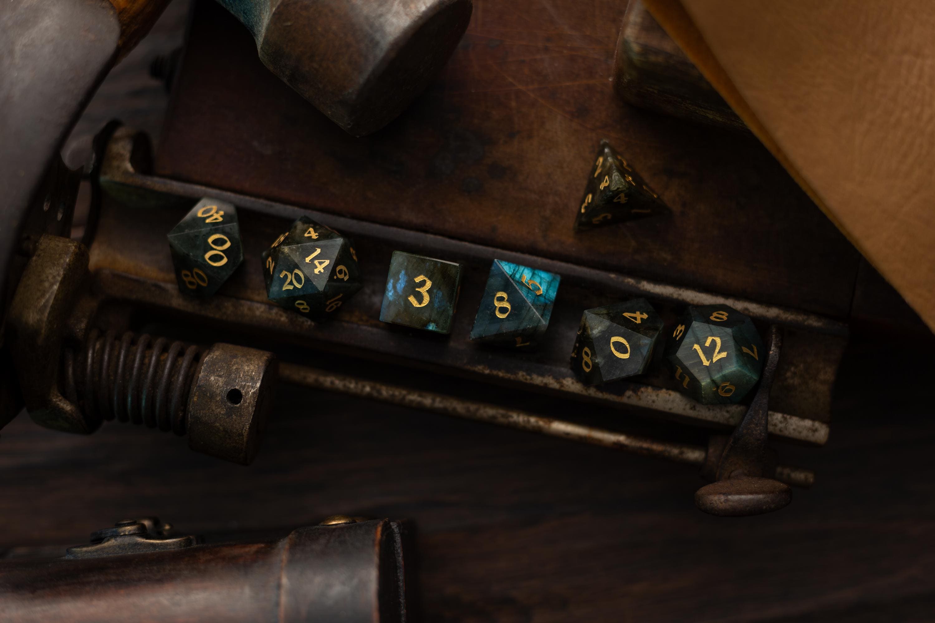 Labradorite Gemstone Dice Polyhedral Dice DND Set