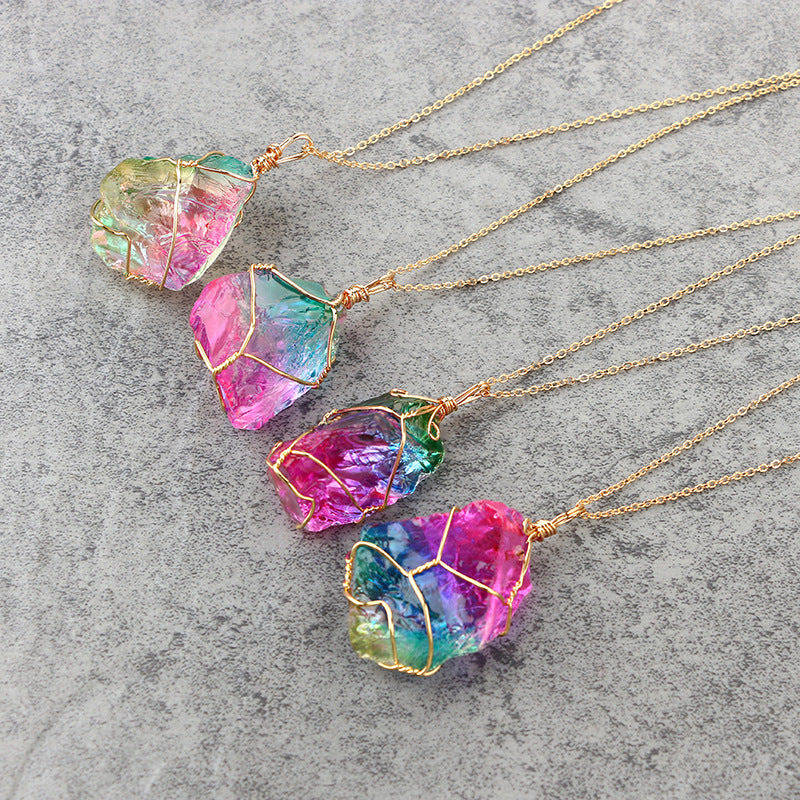 Rainbow Stone Natural Crystal Chakra Rock Necklace