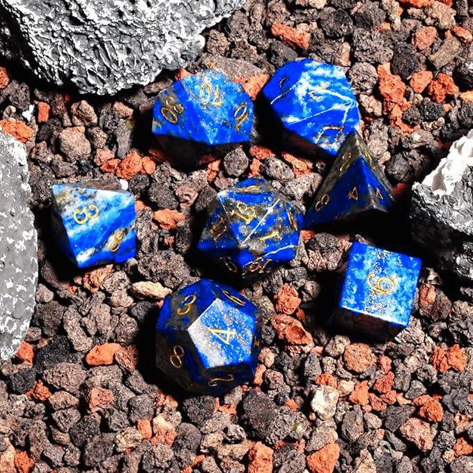Full Set Natural Lapis Lazuli DnD Dice Set |Gemstone Dice Set|