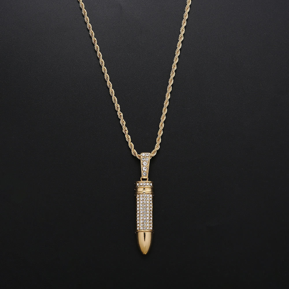 Gold Diamond Bullet Case Hip Hop Necklace