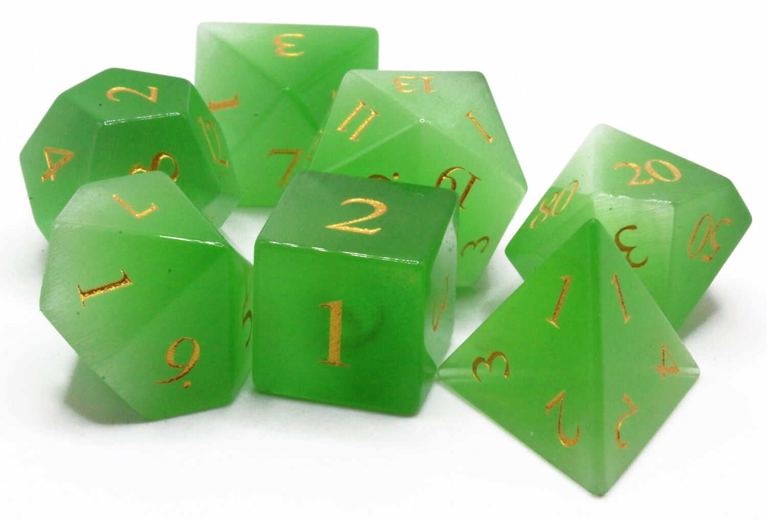 Gemstone Dice (Green Cat's Eye) | 7pc RPG Role Playing Game Dice Set
