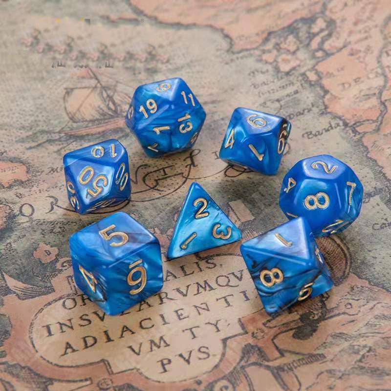 Ocean Blue Gold DnD Dice Set