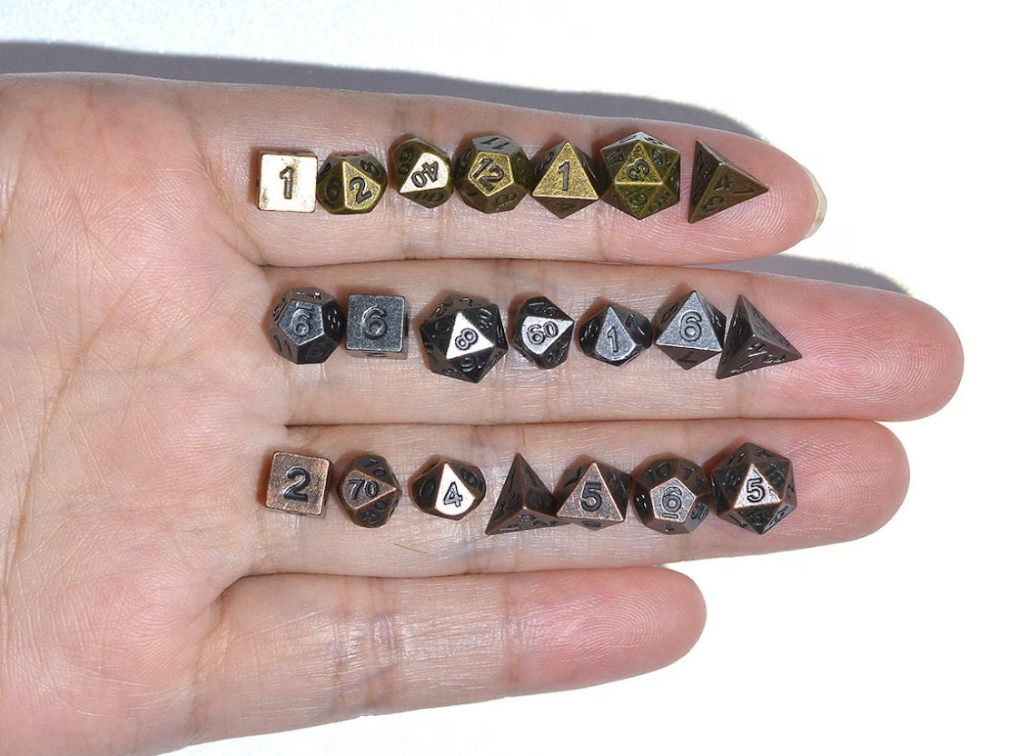 Mini Micro Metal Dice Set | D&D Dice | Dungeons and Dragons