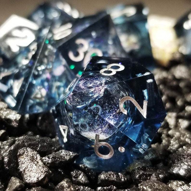 Winter Souls Liquid Core Sharp Edge Resin Polyhedral Dice Set