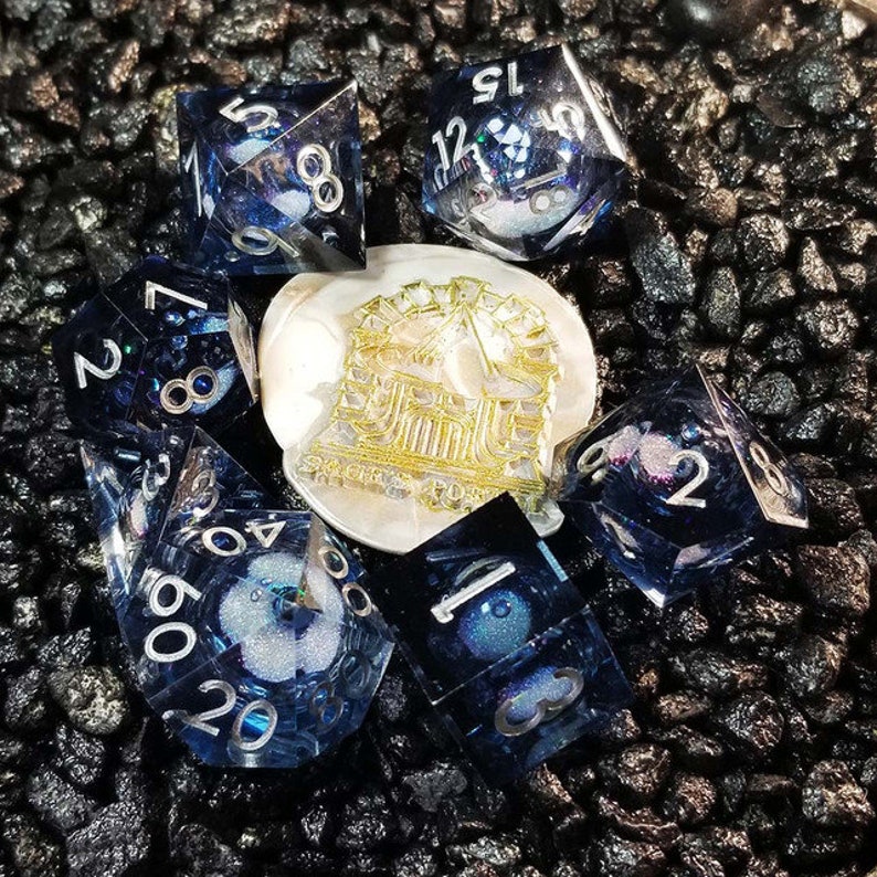Winter Souls Liquid Core Sharp Edge Resin Polyhedral Dice Set