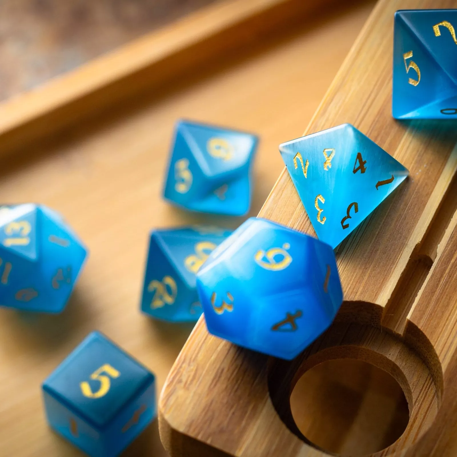 Full Set Aquamarine D&D Dice Set| Cat's Eye Dice Set