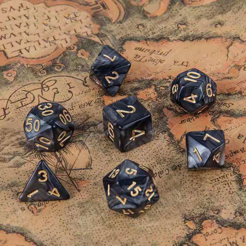 Shining Black Gold DnD Dice Set