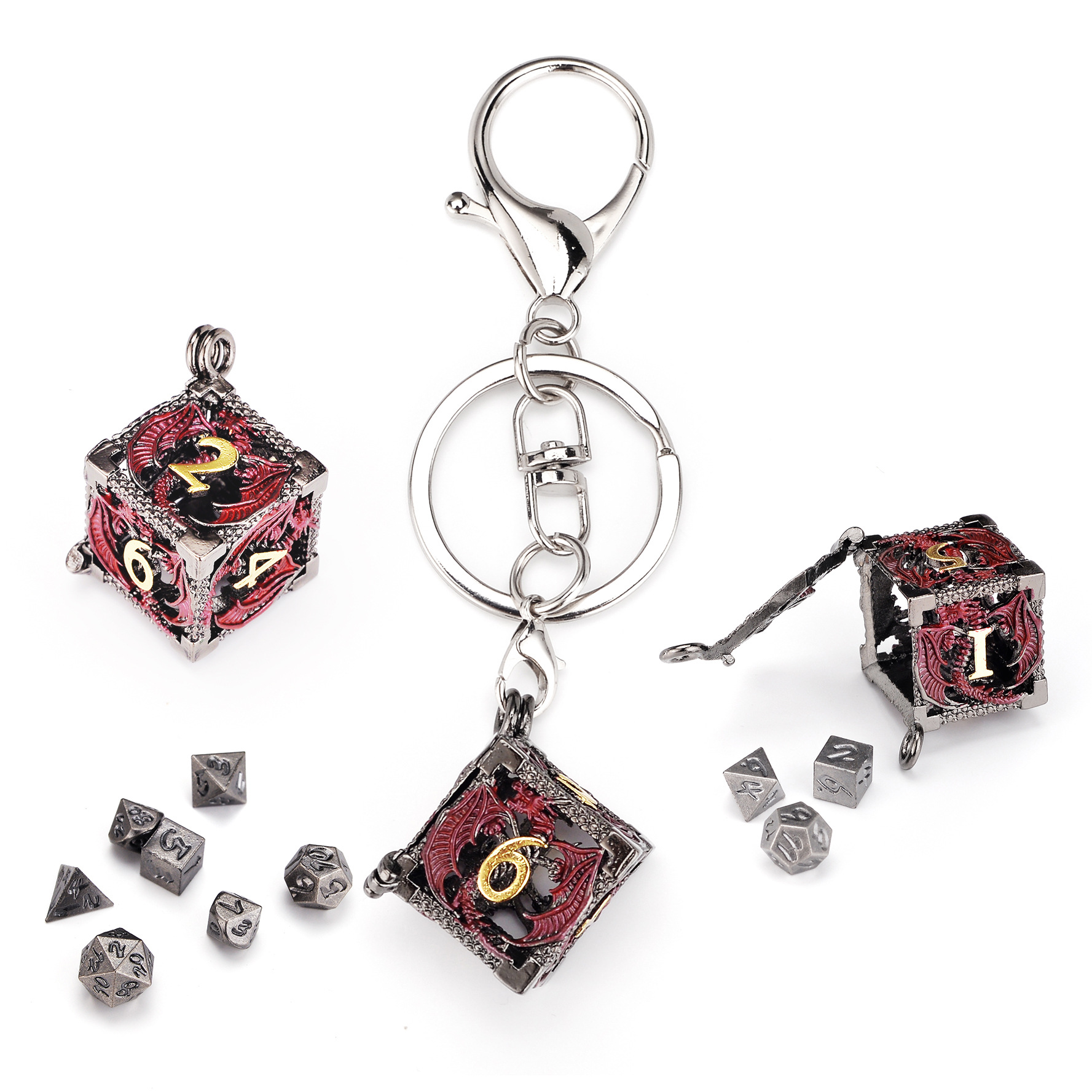 Metal Hollow Dice Keychain Set